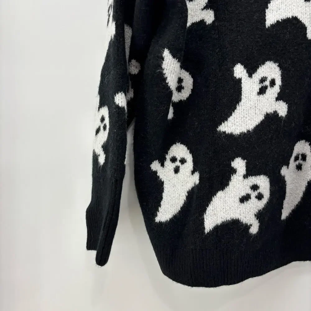 Vince Camuto Womens Medium Black White Ghost Halloween Sweater - Picture 11 of 16